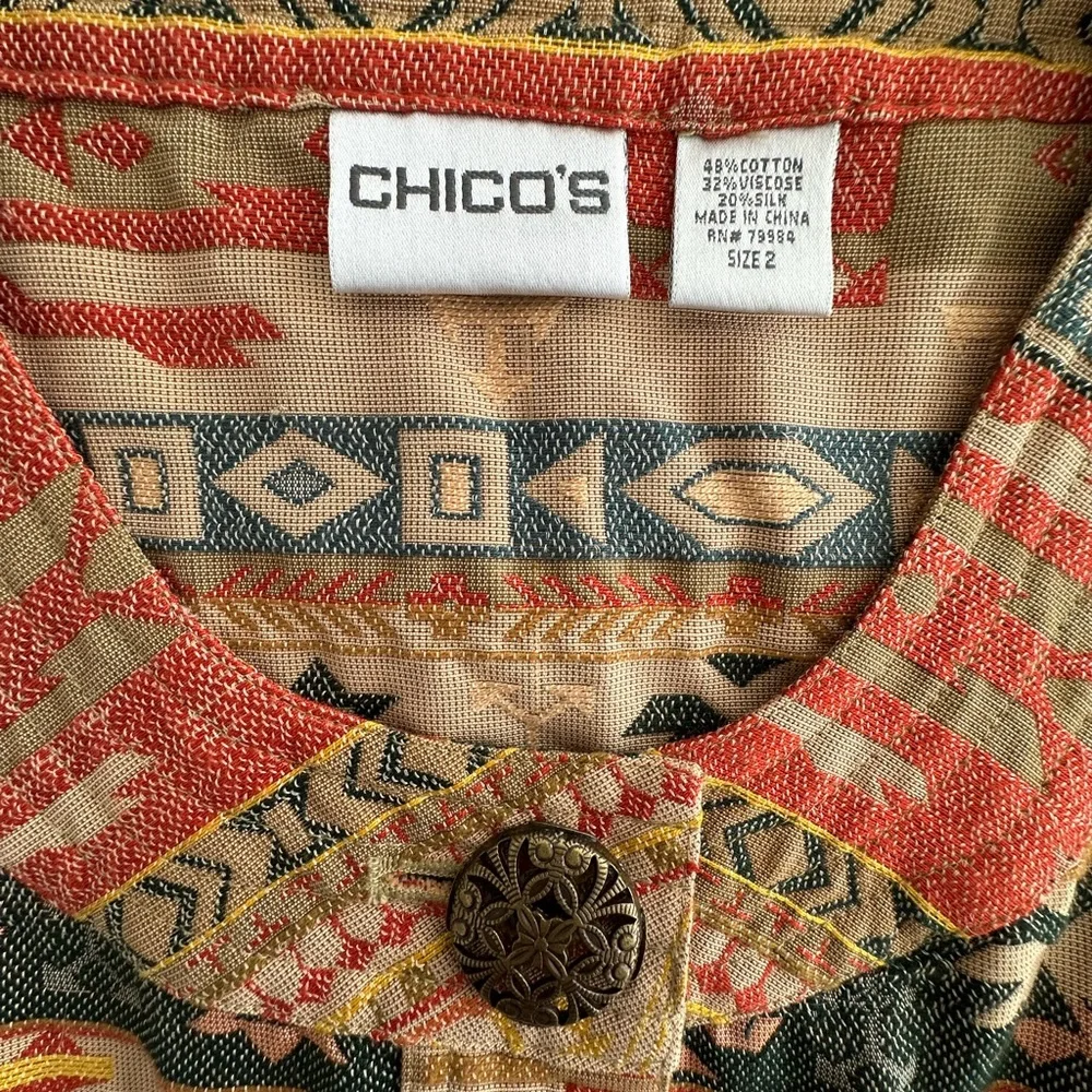 Chico's Southwestern Aztec Tribal Design Geometric Jacket Size 2 Large